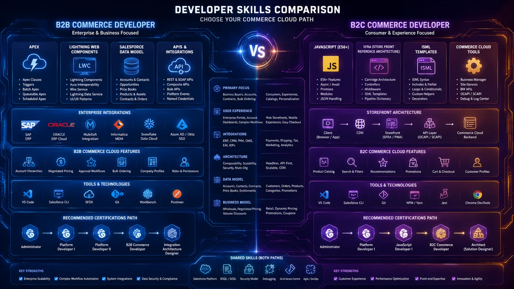 B2B Commerce Developer vs B2C Commerce Developer skills comparison